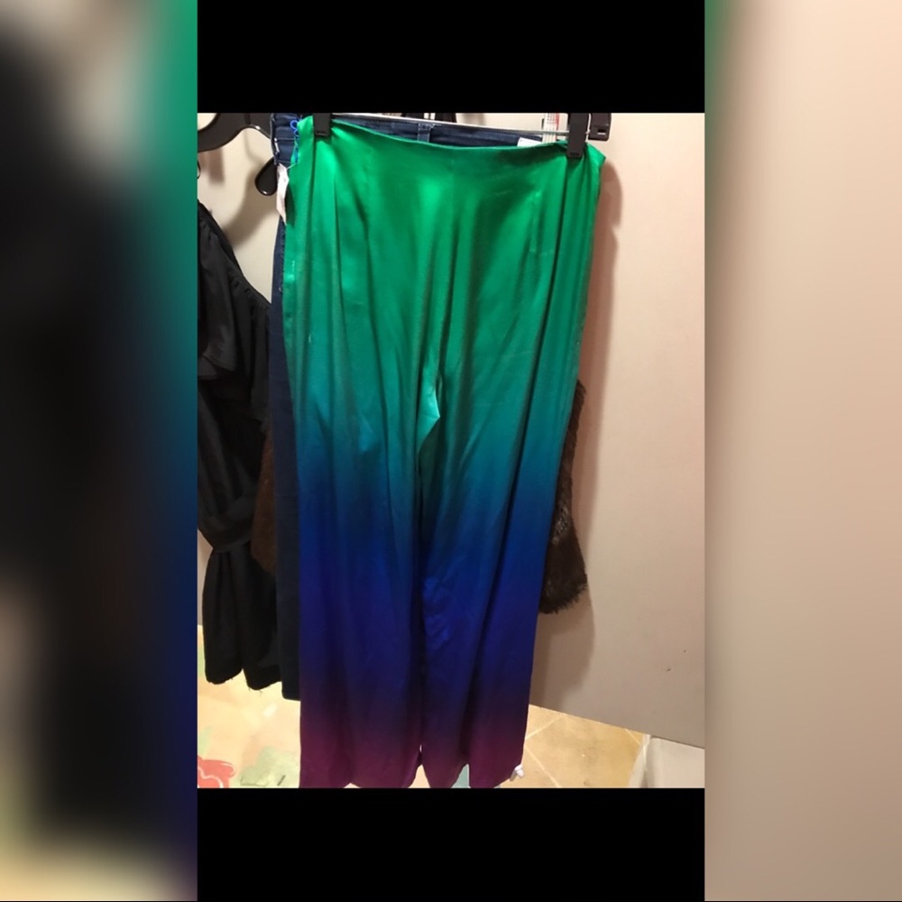 Ombré 100% silk blue flare wide-leg festival pants